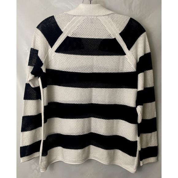 T By Talbots Open Knit Lg Sleeve Top Womens Sz MP Blk/White Cotton Blend Collar - Picture 2 of 8